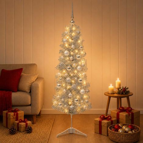 vidaXL Artificial Slim Christmas Tree with Bauble 150 cm 150 LEDs (1/5)