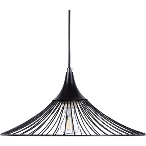Lámpara colgante negra con diseño industrial de metal pantalla abierta de alambre negro Giona (1/5)