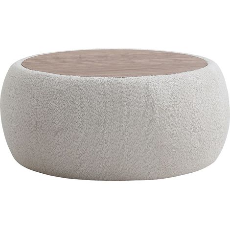 Tavolino con vano contenitore in tessuto bouclette e MDF - Bianco - - SORIELI