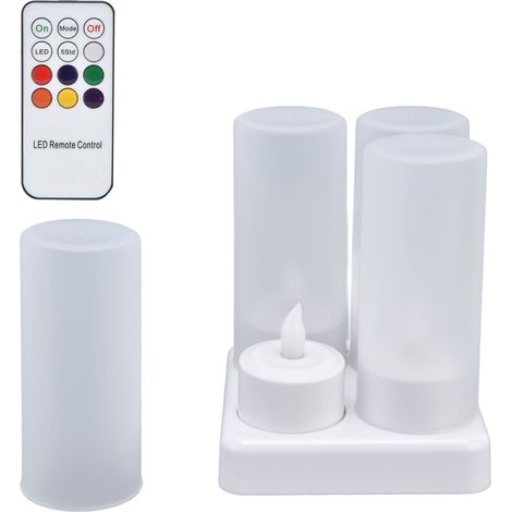 Bougies LED rechargeables sans flamme, effet scintillant, colorées, avec télécommande et base de chargement pour les fêtes. Prise 100-240 V. (1/5)