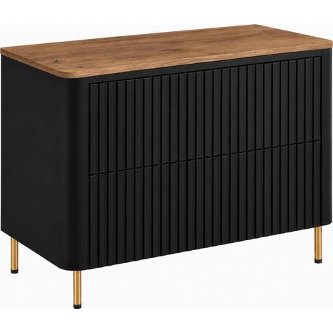 Mobile bagno 80, Nero, piano rovere craft, gambe dorate, 80,8 x 44,2 x 65 cm (1/5)