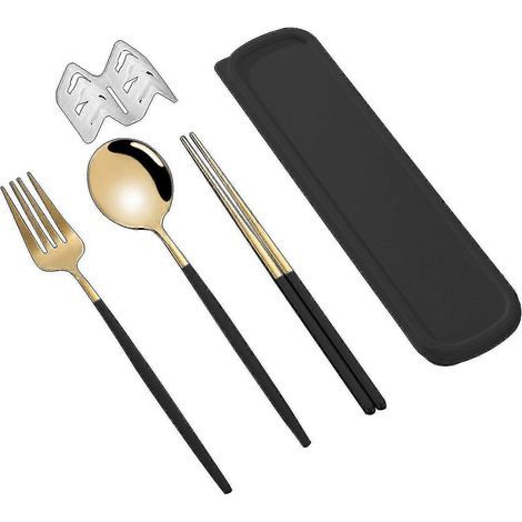 Ensemble de couverts coréen style anti-poussière en acier inoxydable (baguettes, fourchette, cuillère) pour un usage quotidien Kaesi Kb-2pcs-Black Golden (1/5)