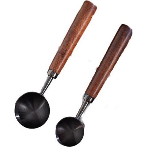 Cucharas de café retro de 2 piezas de acero inoxidable con mango de nogal (1/5)
