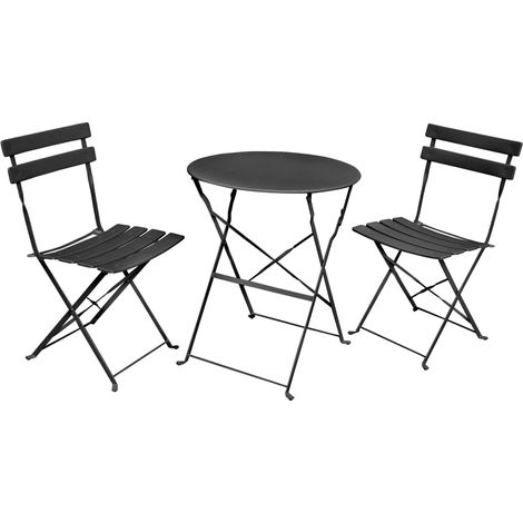Akord – Ensemble table et chaises de jardin – 2 places – Métal noir – Table ronde 60 cm – Résistant aux intempéries – Pliable pour rangement facile (1/5)