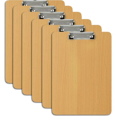Relaxdays Portablocco A4 con Pinza Portadocumenti, Set 6 Cartellette Ferma Appunti, HLP: 31,5x22,5x0,5cm, MDF, Marrone