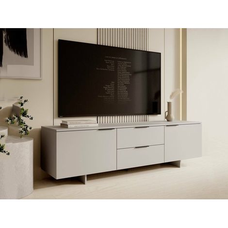 Mobile porta TV Cislago, Madia da salotto con due ante battenti e due cassetti, Rialzato da terra, 180x42 h55 cm, Beige (1/4)