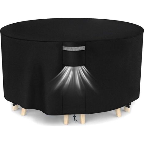 Housse Salon de Jardin Exterieur Imperméable, Tissu Oxford 600D, Coupe-Vent, Anti-UV Housse de Protection Table de Jardin avec Grilles D'aération, Ronde (Ø102x71cm) - Noir