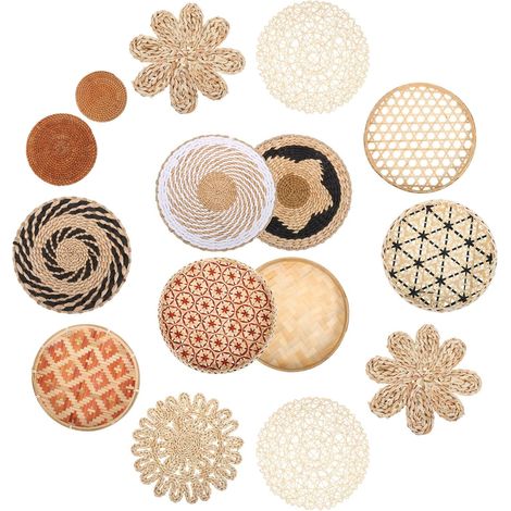 Lot de 15 Paniers Muraux Artisanaux en Rotin Tressé Forme Fleur Plate Décoration Murale Bohème Rustique pour Salon Chambre Cuisine Ensemble Polyvalent pour Fête et Intérieur (1/5)