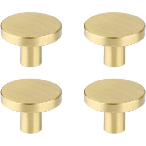 Sollbry Lot de 4 boutons d'armoire de cuisine dorés, boutons en laiton massif pour tiroir de commode, poignées d'armoire de salle de bain minimalistes rondes, quincaillerie de meubles modernes, （10,8 