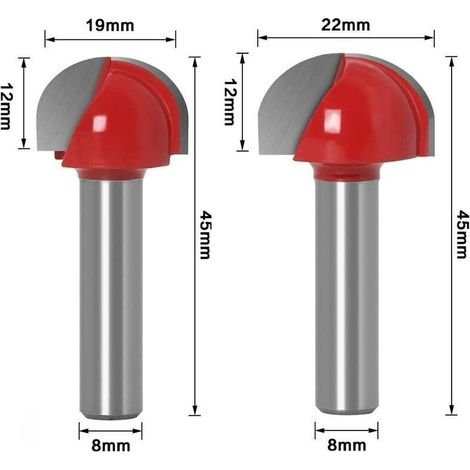 Fraise à fond rond bois 5PCS – Fraises carbure YG6 pour défonceuse – Diamètre tige 8mm – Coupes 12/16/19/22/25.4mm (1/5)