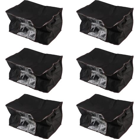 Lot de 6 sacs de rangement pour couettes et couvertures, pliables, en tissu non tissé, pour le rangement de vêtements et accessoires. Idéaux pour les déménagements et les voyages au quotidien (noir). (1/5)