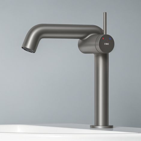 EMKE Wasserhahn Bad 222 x 200 x 76 mm Anthrazit Matt Badarmatur mit Luftsprudler Waschtischarmatur Mischbatterie Waschbecken-Armatur