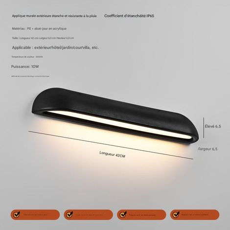 Applique murale d'extérieur LED étanche pour porche, 7 W, 3 000 K, pour jardins extérieurs, 42 x 6,5 x 6,5 cm (1/5)