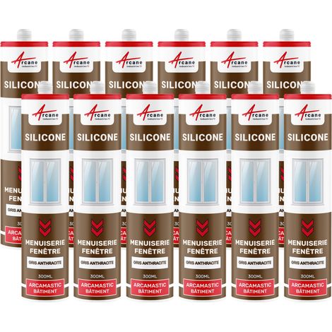 Mastic silicone, fenêtre, menuiserie, étanchéité - 300 ml x 12 Gris Anthracite - RAL 7016 - ARCANE INDUSTRIES (1/5)