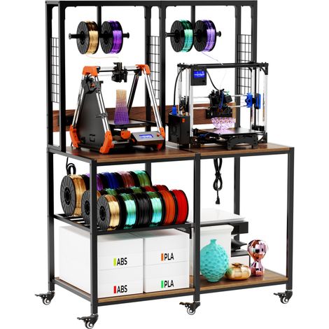 Support double imprimantes 3D – Métal – Rangement filaments – Porte T – Roulettes – Maison/Atelier (1/5)