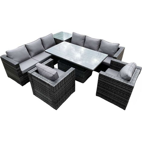 Fimous 8 places PE canapé d'angle en rotin set table à manger réglable set table basse avec 2 fauteuils (1/5)