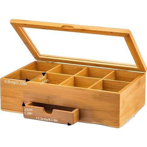 Caja para guardar té, organizador de 8 compartimentos, diseño con cajón deslizante, 31x12x9cm (1/2)