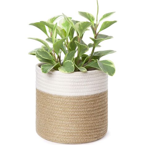 Petit panier à plantes en corde de coton tissée enroulée pour pot de fleurs jusqu'à 17,8 cm, cache-pot de fleurs décoratif, bac de rangement, organiseur de table et de bureau pour décoration (1/5)