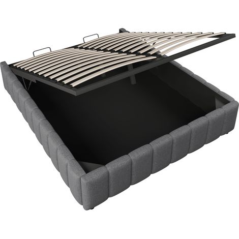 CAIziLit rembourré 140x200 gris avec coffre hydraulique(sans tête,sans matelas) (1/5)