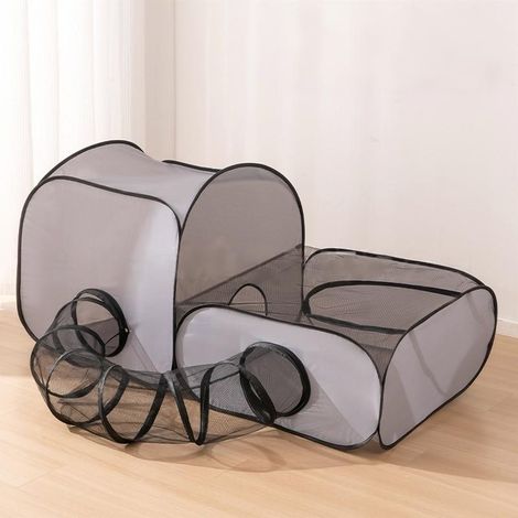 Parc pour chatons avec tente et tunnel, accessoire portable pour chiots et petits animaux actifs (1/3)