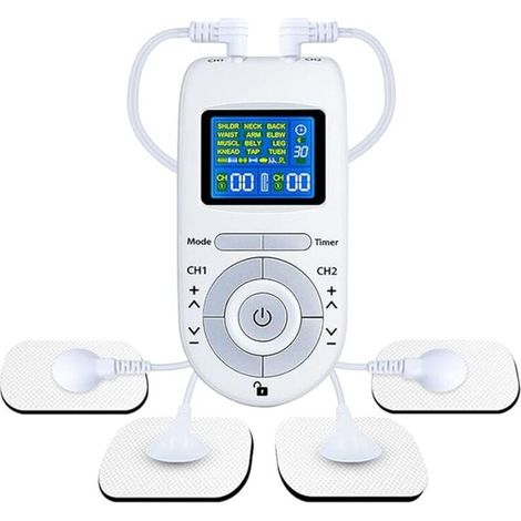 Stimulateur musculaire TENS double canal - 20 modes - Electrodes 2" et 2"x4" - Soulagement professionnel