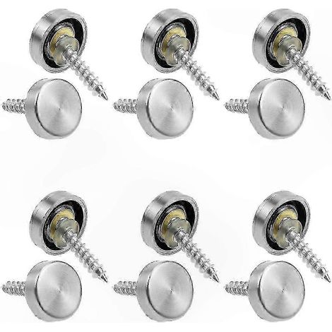 Set mit 12 Edelstahl-Spiegelschrauben (16 mm) mit silbernen Zierkappen, ideal für Glasmöbel und Schilder. (1/5)