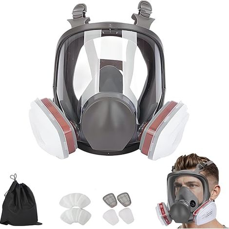 Masque respiratoire Aconit avec filtres, 10 coussinets anti-poussière de rechange, masque intégral réutilisable pour la peinture au pistolet (1/5)