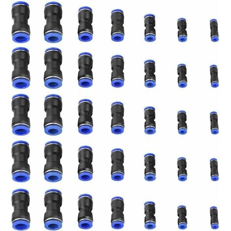 – Connecteur pneumatique droit rapide 35pcs – Raccords en plastique bleu – Diamètres 4/6/8/10/12/14/16mm – Haute résistance à la pression (1/4)
