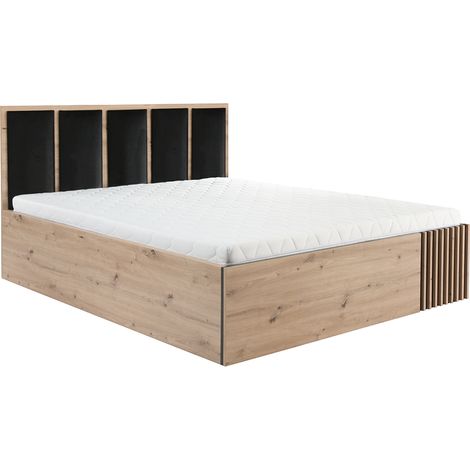 Bettgestell 180x200 Eiche, Kopfteil gepolstert schwarz, CALLAO-161 (1/5)