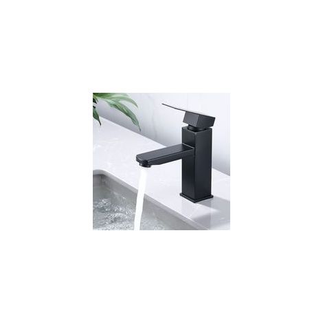 Robinet simple de lavabo noir mat – Acier inoxydable – Valve céramique anti-fuite – Installation rapide sans accessoires (1/3)