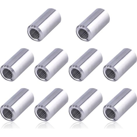 Lot de 10 manchons filetés ronds en acier inoxydable - Écrous de raccordement longs - Tige filetée - Écrous d'embrayage - Douille filetée - Écrou tige filetée pour support Φ10 x 30 x M6 (1/5)
