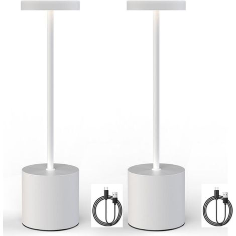 Lámpara de mesa inalámbrica, recargable y regulable para comedor, patio, dormitorio y mesita de noche, juego de 2 (blancas) (1/5)