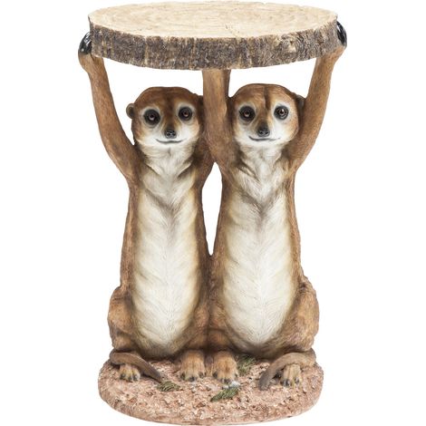 Kare Design tavolino Animal Meerkat sisters, marrone/beige, 33cm, altezza 53cm, suricate, tavolino da caffé, d`appoggio, animali, ripiano in legno (1/5)
