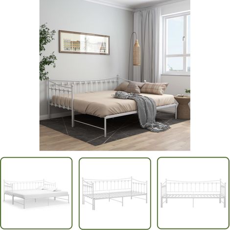 The Living Store Ausziehsofa Bettgestell Weiß Metall 90x200 cm - Sofabet - Ausziehsofa - Schlafsofa - Gästebett - Doppelbett (1/5)