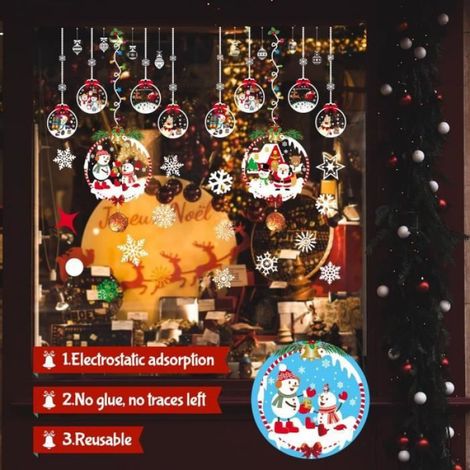 Autocollant Noel - PVC 50x35 cm - Réutilisable Sans Colle - Décoration Fenêtre Hiver - 2 Feuilles (1/4)
