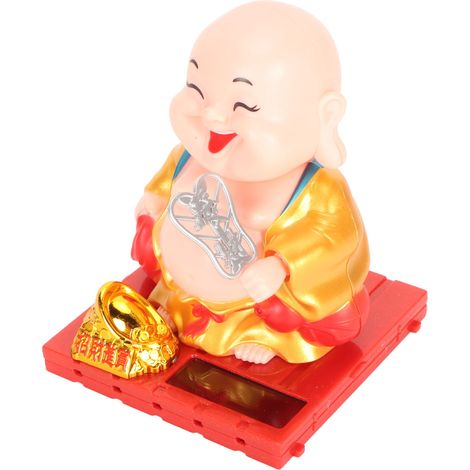 Statue de Bouddha Maitreya à énergie solaire avec poignée de main automatique. Fabriquée en ABS résistant, elle convient à la maison, à la voiture et au bureau. Bouddha Maitreya doré. (1/5)