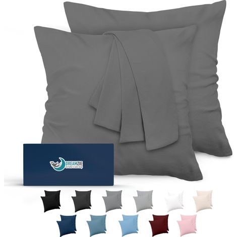Taie Oreiller 65x65 Lot de 2 en Microfibre Housse Coussin Douce Et Brossée, Toucher Peau de Pêche - Anthracite (1/5)