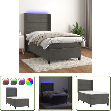 Sommier à lattes de lit et matelas et LED Gris foncé 90x190cm (1/5)
