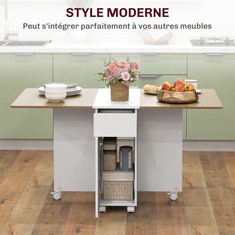 Table de cuisine rabattable ROMA aspect bois et blanc