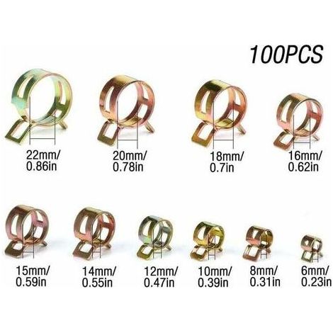 Clip Ressort pour Collier de Serrage de Durite d\'Essence - 100 Pices de Serre-joints Tuyaux avec Bote de Rangement (6-22 mm, Taille 10) (1/5)