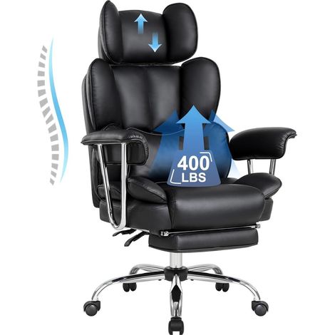 Bürostuhl Ergonomischer mit Fußstütze Lendenwirbelstütze PU Leder Chefsessel (1/5)