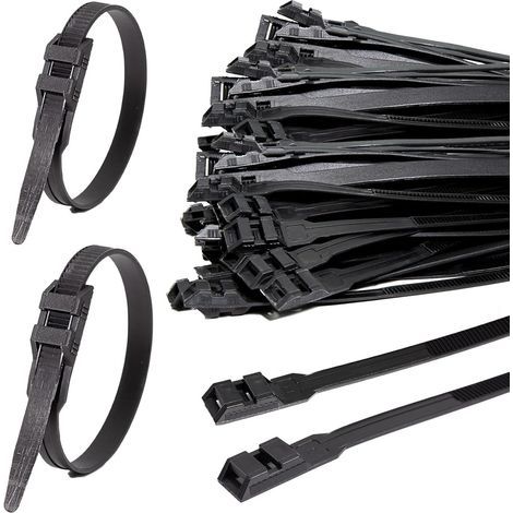 Fascette nere per cavi da 360 x 9 mm, in plastica, confezione da 100, in nylon resistente ai raggi UV, con doppio bloccaggio, resistenza alla trazione di 90 kg, ideali per la gestione dei cavi e proge (1/5)