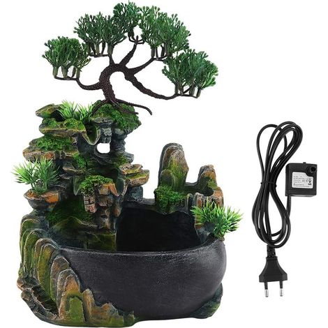 Cascade Fontaine De Bureau Petite Rocaille Roue Plante Verte Décoration de La Maison Humidificateur avec Changement de Couleur LED Éclairage Zen Méditation Cascade (1/5)