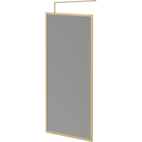 Colore 8mm Smoked Glass Brushed Brass 1950mm x 1000mm Fully Framed Walk In Shower Screen including Wall Channel and Support Bar (1/5)