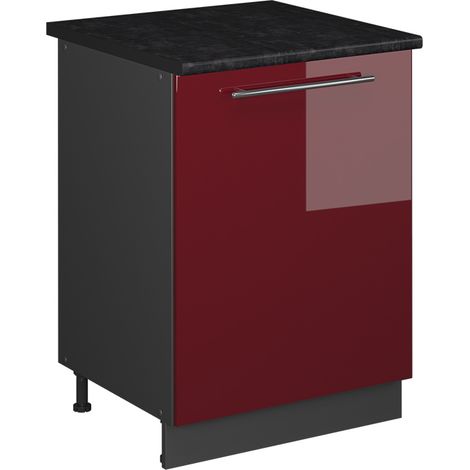 Mobiletto base cucina Fame-Line, Bordeaux lucido/Antracite, 60 cm 1 anta con piano di lavoro, Vicco (1/5)