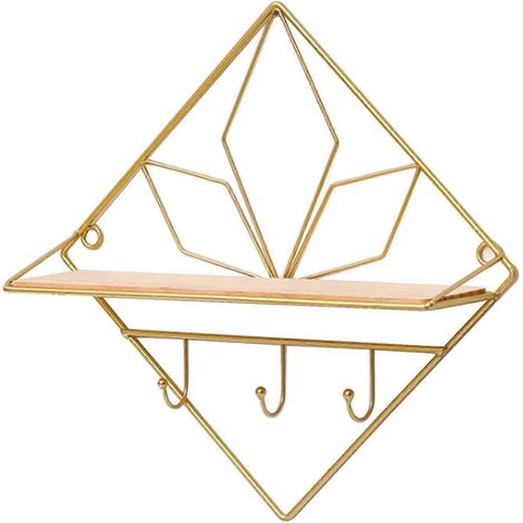 Wandregal aus Holz und Metall, wandmontiertes Aufbewahrungsregal aus Holz und Metall mit Haken, schwebender Industriestil