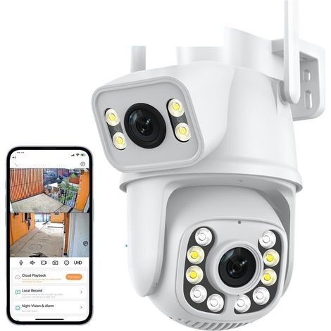 Caméra de sécurité à Domicile Caméra IP PTZ à Double Objectif 8MP 4K, avec Double écran, détection Humaine AI, Suivi Automatique, caméra de Surveillance extérieure sans Fil(4MP NO SD Card) (1/5)