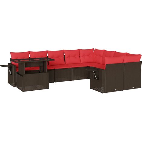 Maison Exclusive - 10-teiliges Gartensofa-Set mit Kissen, braun,