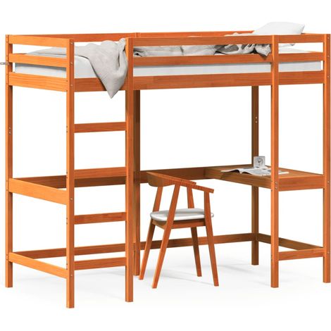 Lit superposé avec bureau marron 90x200 bois pin massif (1/5)