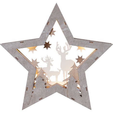 Star Trading Décoration de Noël LED Faune de Star Trading, décoration de table étoile en bois avec éclairage, blanc chaud, fonctionne sur piles, hauteur : 32 cm